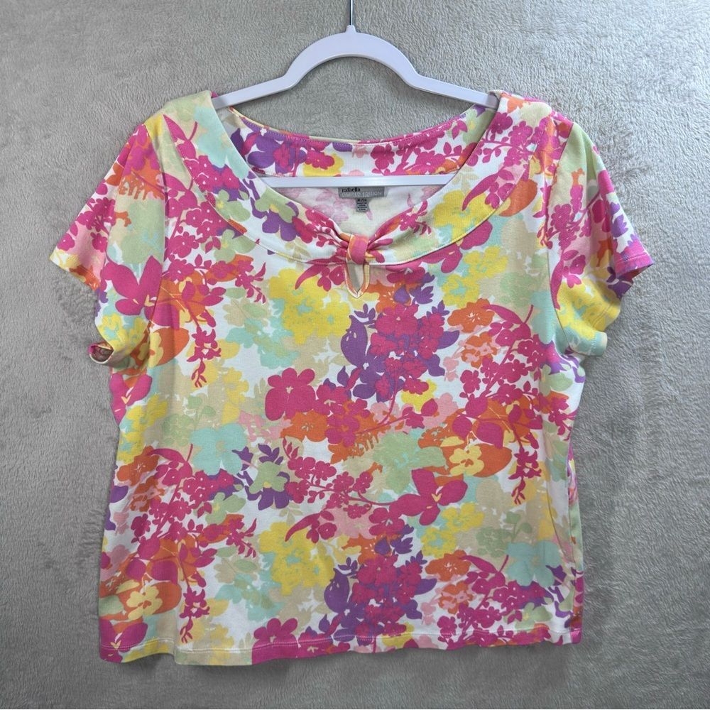 Rafaella Limited Edition Colorful Short Sleeve Tropical Floral Boat Neck Top XL